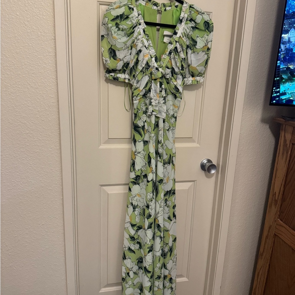 Anthropologie BHLDN Puff-Sleeve Bow-Front V-Neck Maxi Dress - Picture 3 of 4